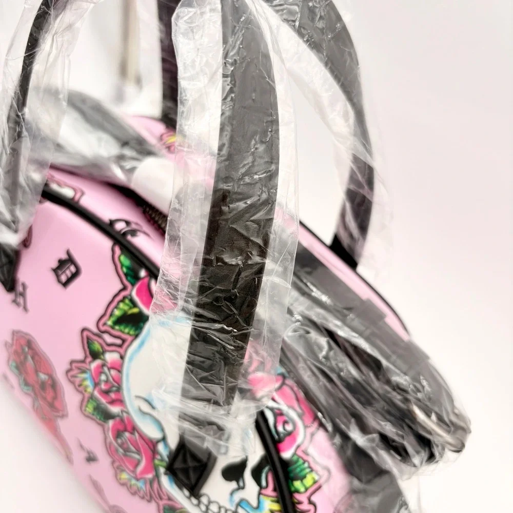 Ed Hardy‎ Pink Skull Roses Butterflies Lunch Tote Insulated Thermal Lining